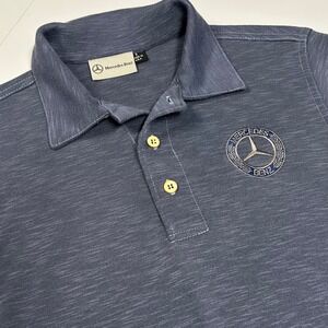 Vtg Mercedes Benz Polo Shirt Mens S Modal Knit Short Sleeve Embroidery Blue USA